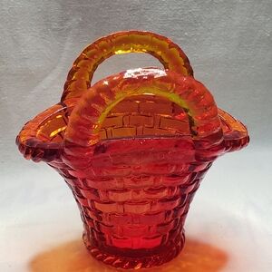 Beautiful Vintage Amberina Glass Basket With Two Handles